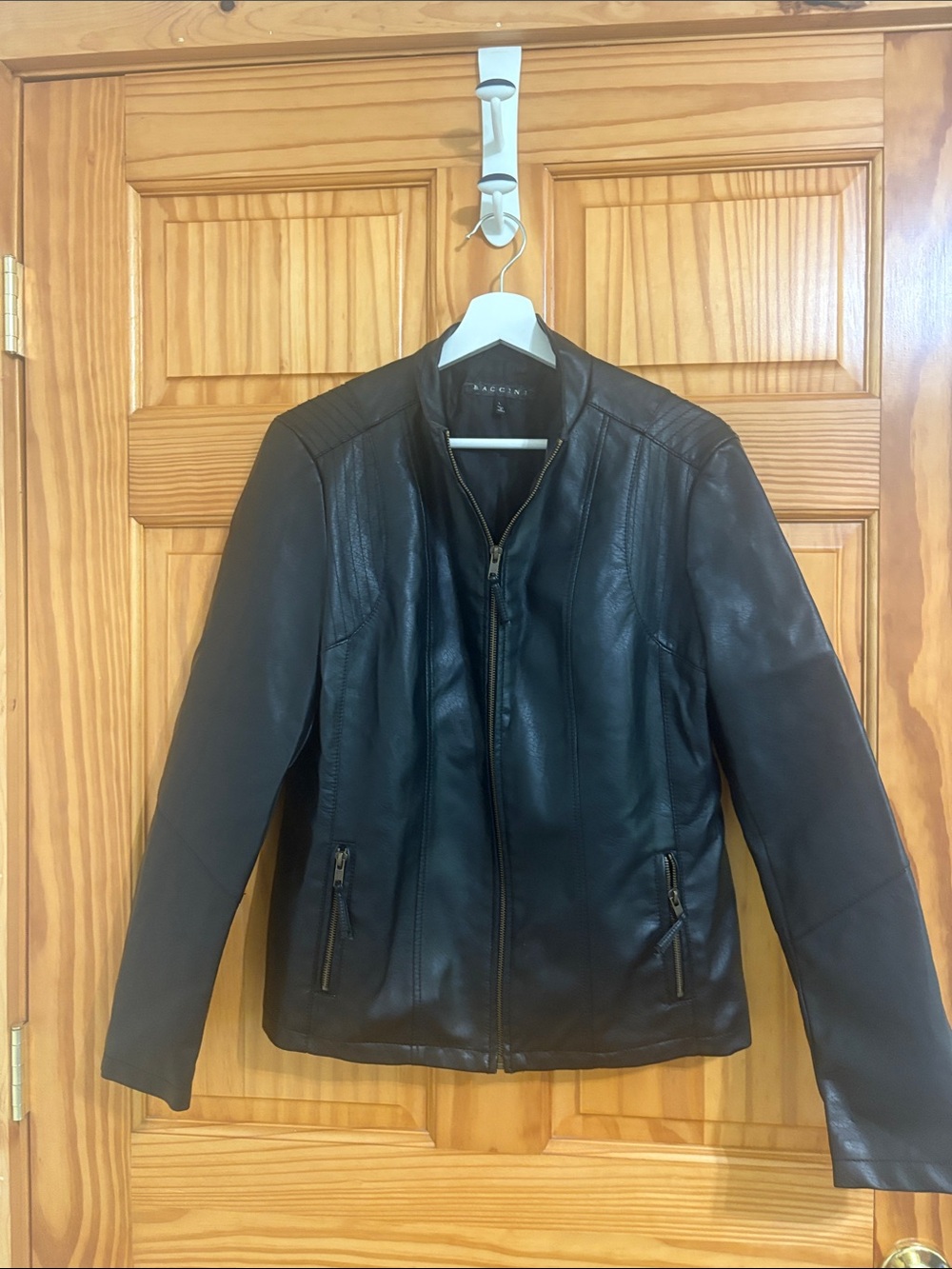 Baccini Size Large Vintage Y2K Full Zip Black Faux Leather Jacket
